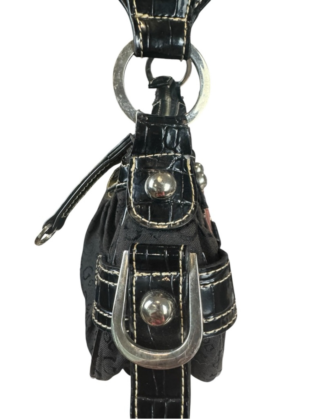 Guess Vintage Y2K Black Monogram Buckle Shoulder Bag - Picture 10 of 16